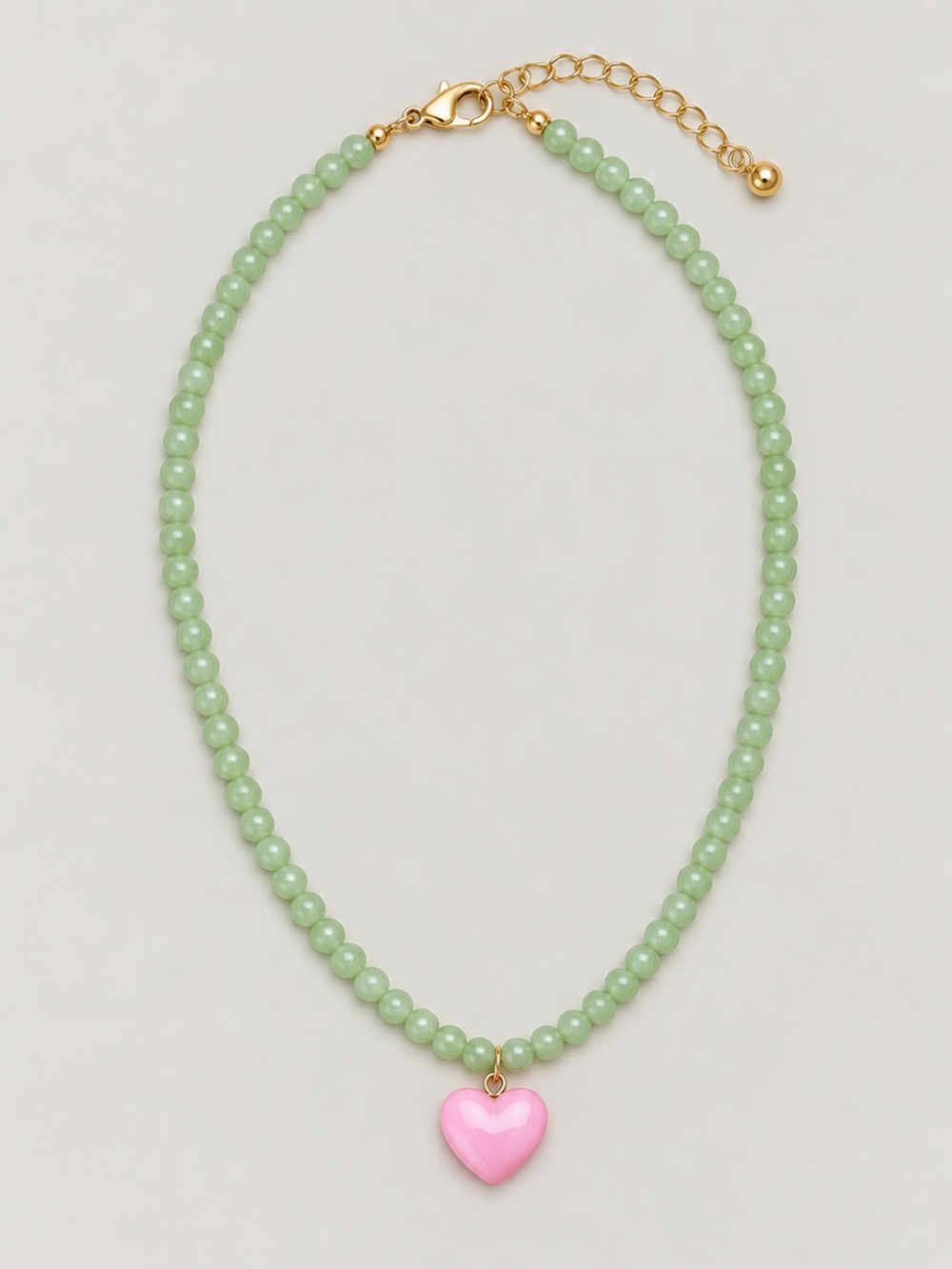 New! Green Beaded Pink Heart Dopamine Necklace NWOT 4024